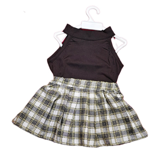 Trending Halter Neck Top and Checked semi-pleated Mini Skirt