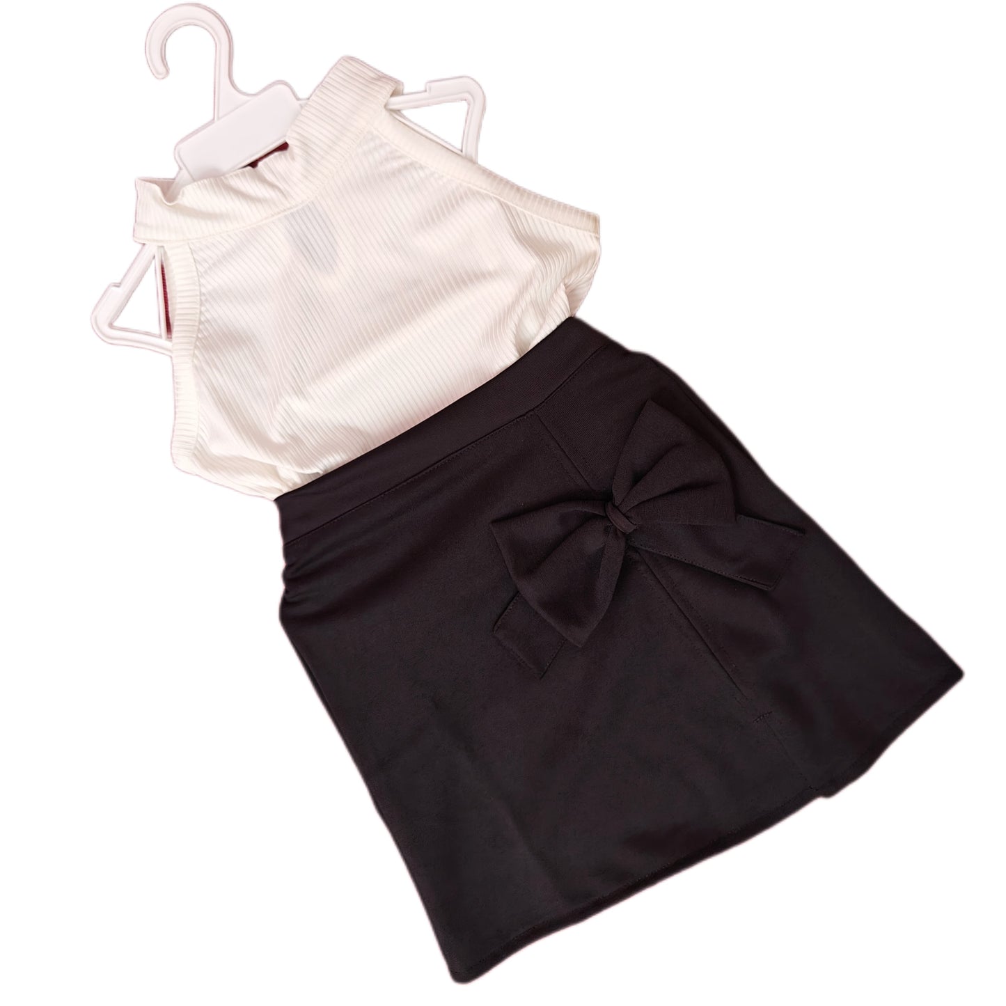 Halter Neck Ribbed Top and Bow Pencil Skirt Set