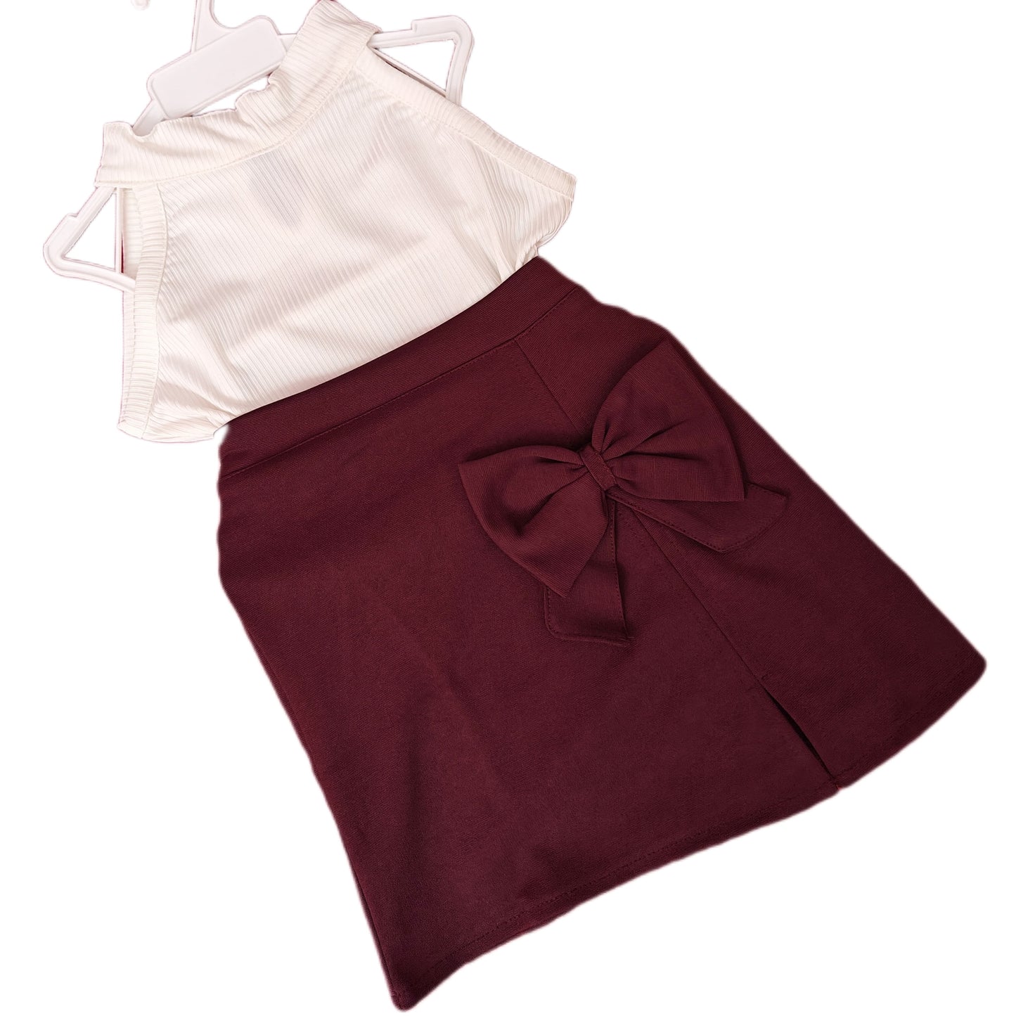 Halter Neck Ribbed Top and Bow Pencil Skirt Set