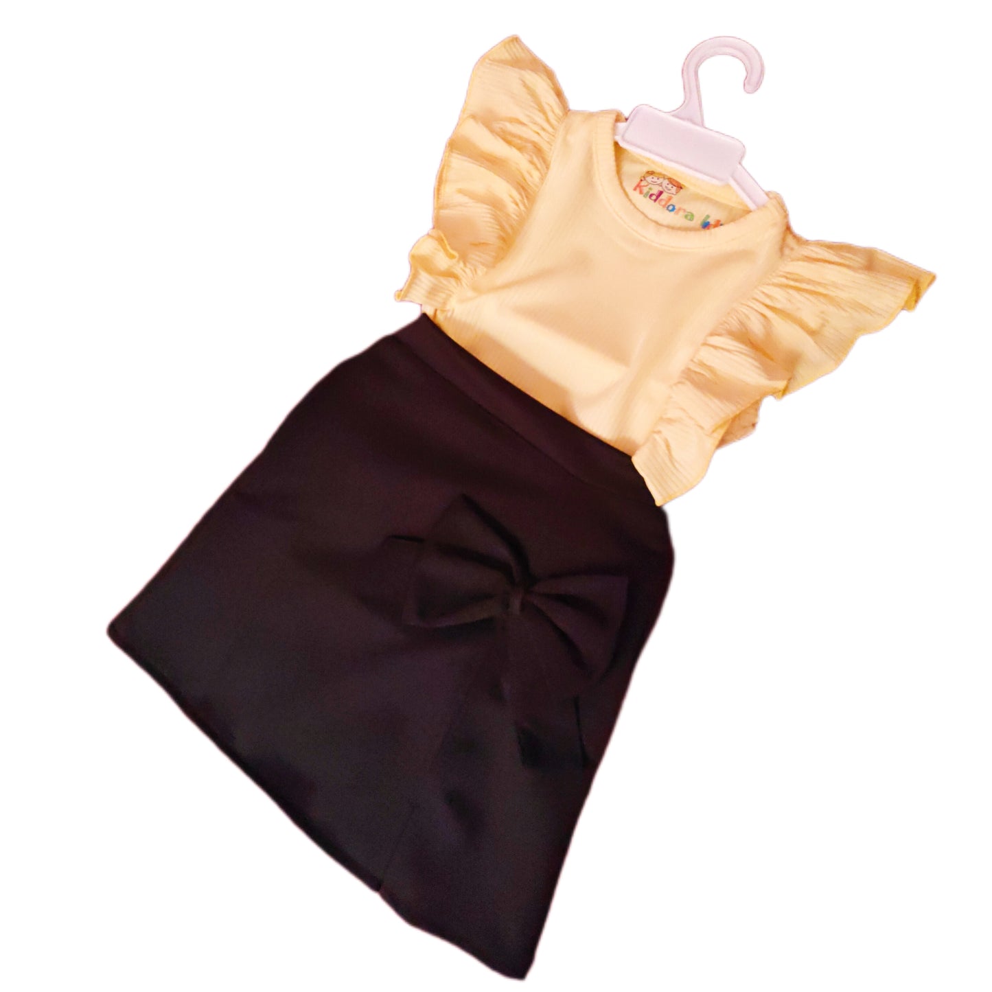 Butterfly Ruffles Top and Bow Pencil Skirt Set