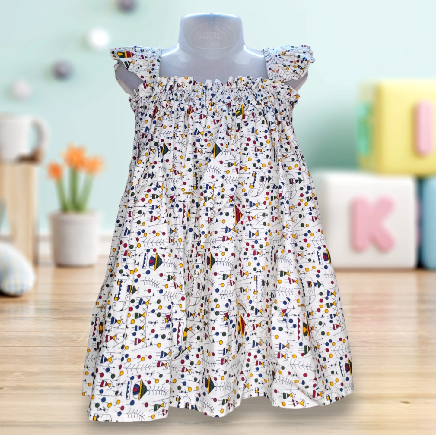 100% Cotton Comfortable Baby Girl Dress | Beige