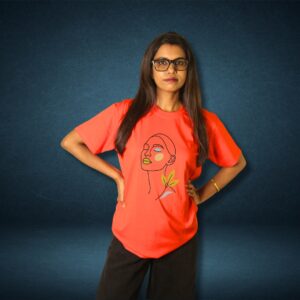 Floral Profile Coral Red Cotton Tee - Image 2