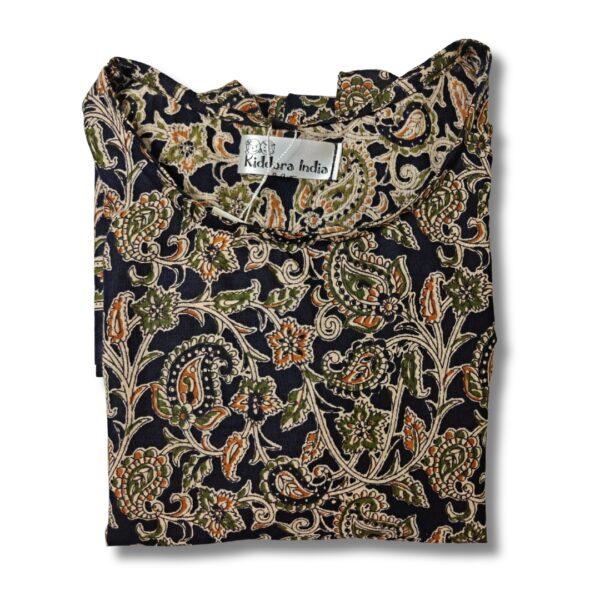 Black Kalamkari Printed Cotton Top for Women