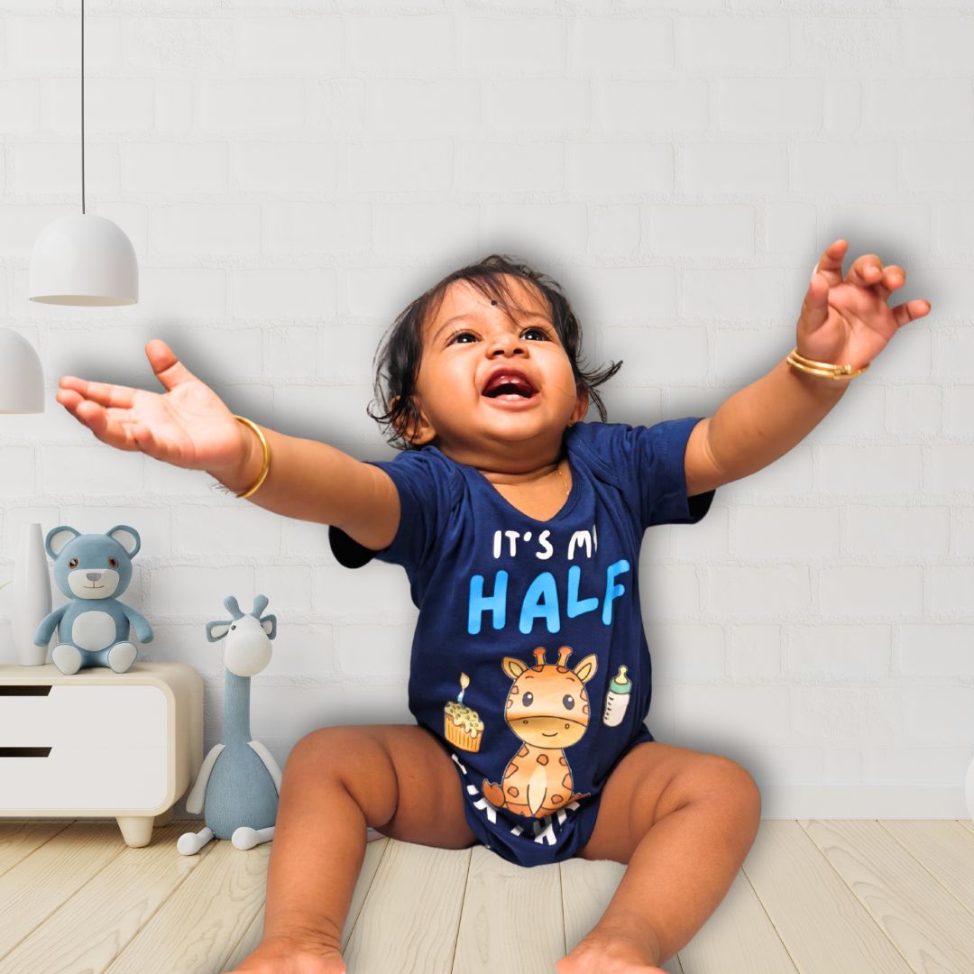 "It’s My Half Birthday" Romper - Navy Blue - Image 1