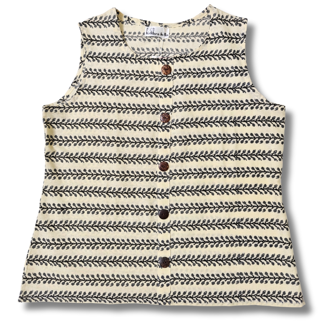 Beige Hand Block Printed Cotton Sleeveless Top - Image 4
