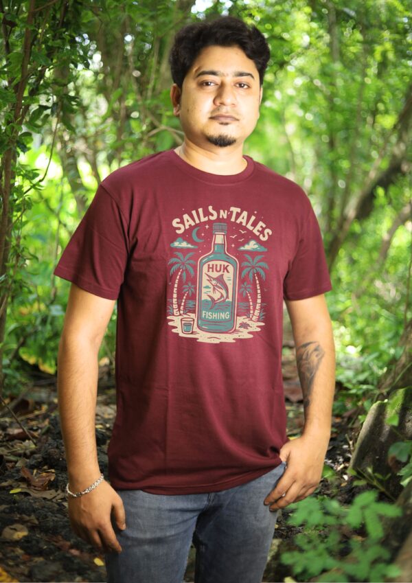Sails & Tales “HUK Fishing” Adventure Maroon/Black Tee
