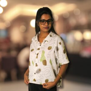 White Abstract Printed Shirt for Women