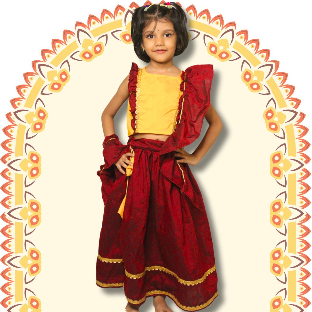 Maroon & Yellow Ethnic Outfit for Kids - Image 2