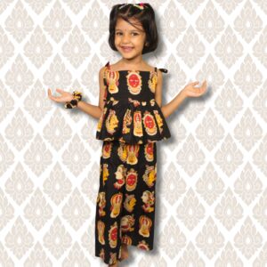Black Kathakali Face Print Co-ord set for Kids