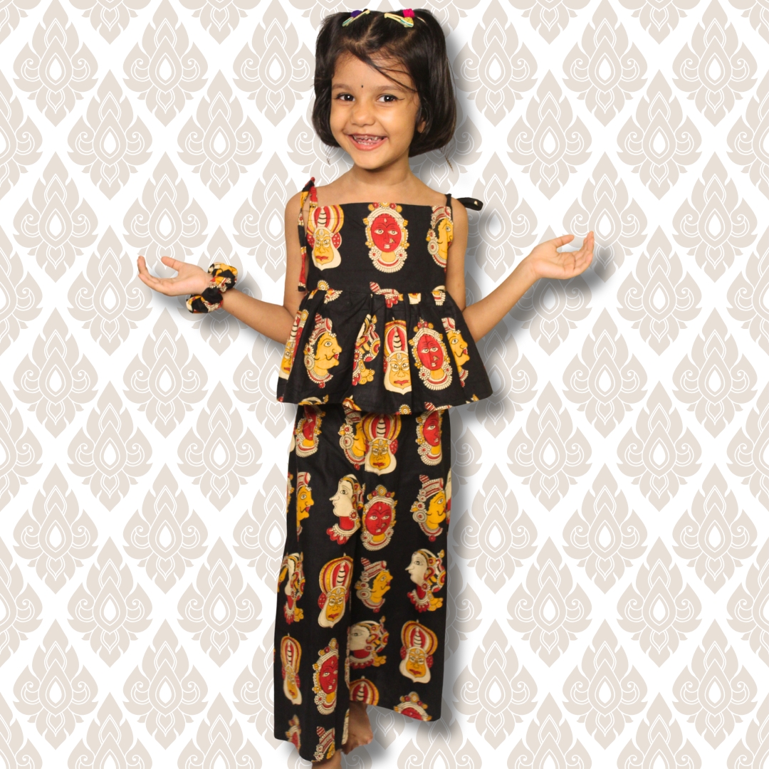 Black Kathakali Face Print Co-ord set for Kids - Image 1