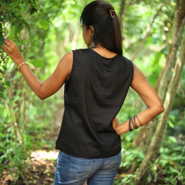 Black Cotton Top with Appliqué Work for Women