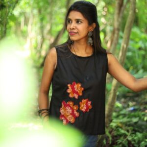 Black Cotton Top with Appliqué Work for Women - Image 4