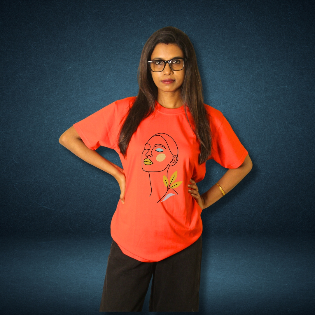Floral Profile Coral Red Cotton Tee - Image 3