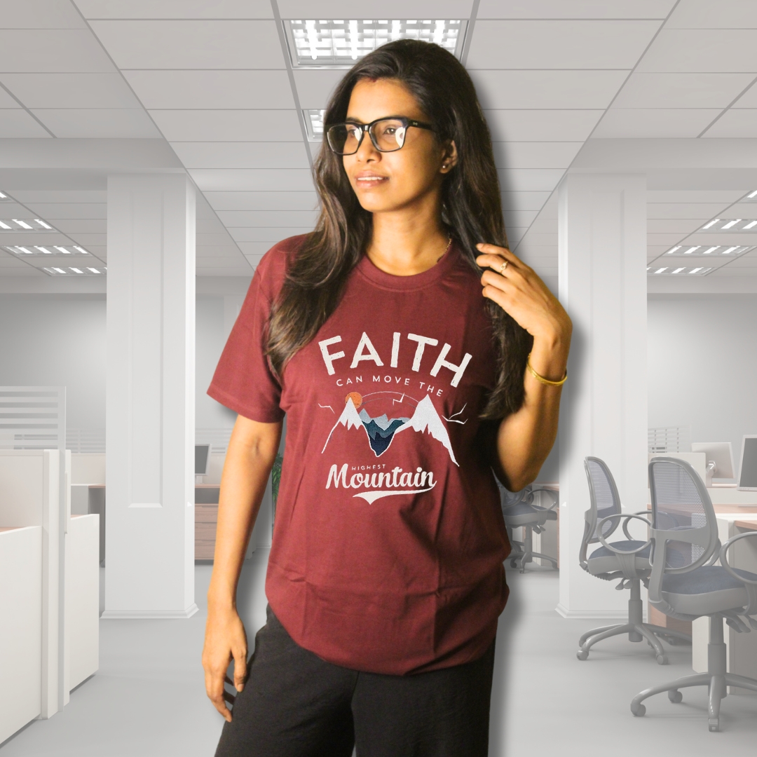 Faith Moves Mountains Maroon Cotton Tee - Image 2