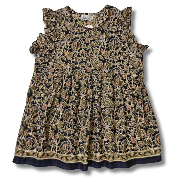 Black Kalamkari Printed Cotton Top for Women