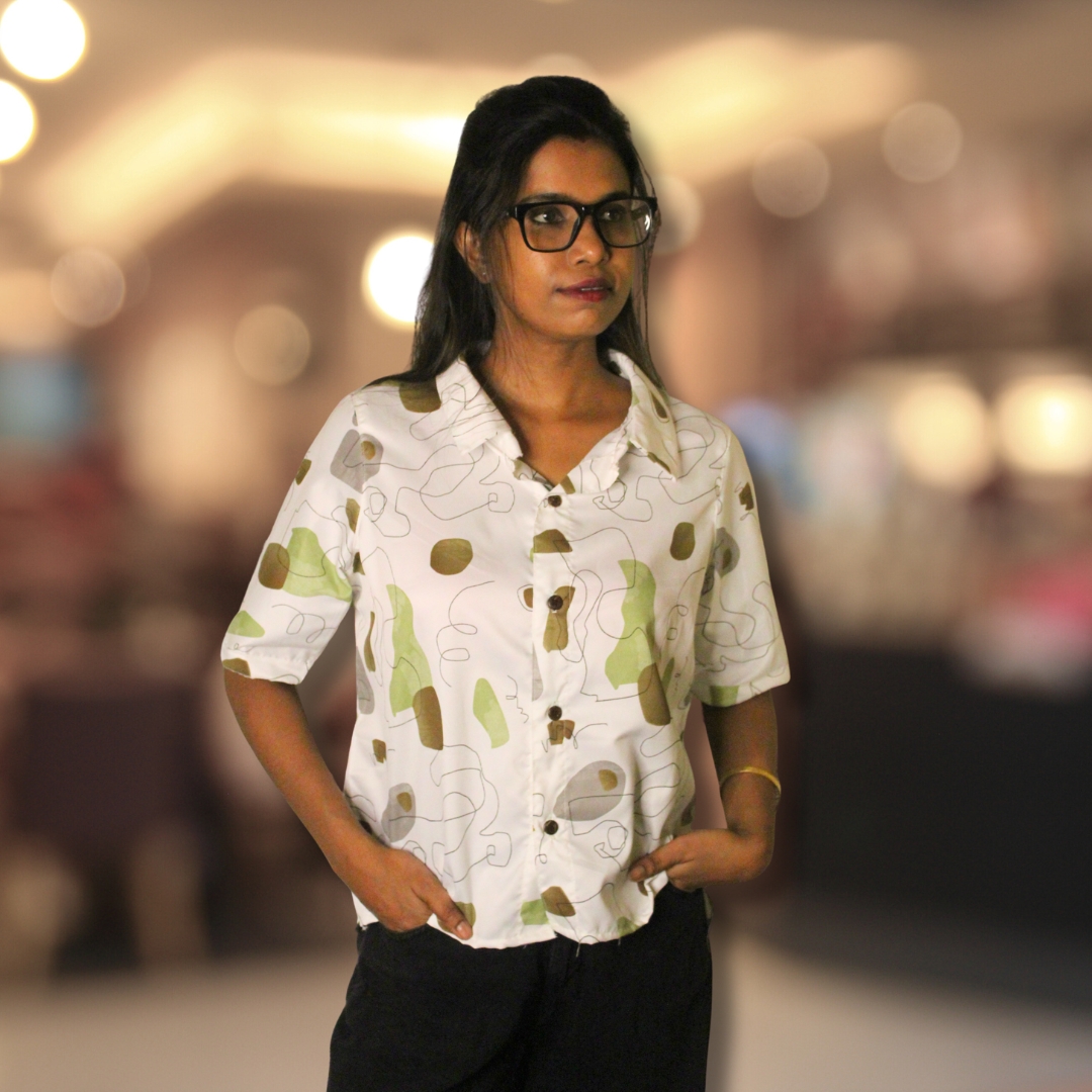 White Abstract Printed Shirt for Women - Image 2