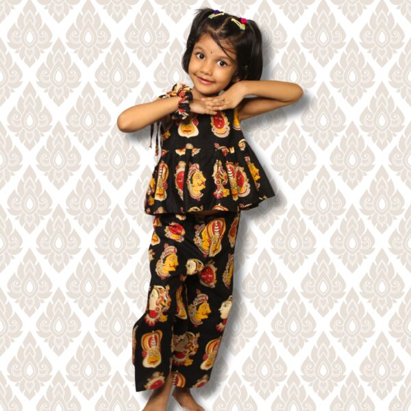 Black Kathakali Face Print Co-ord set for Kids