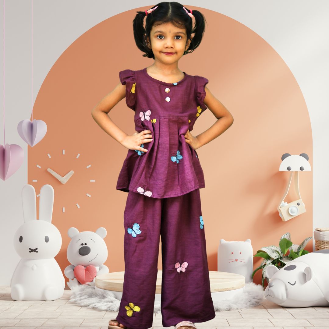 Purple Butterfly Co-ords Set for Girls - Image 4