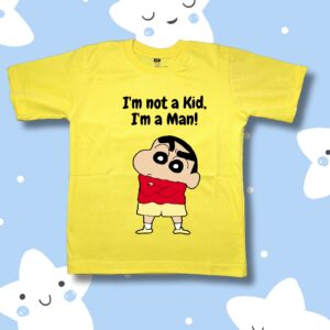 Yellow Cotton T-Shirt – Shinchan “I’m Not a Kid, I’m a Man” Print for Boys - Image 3