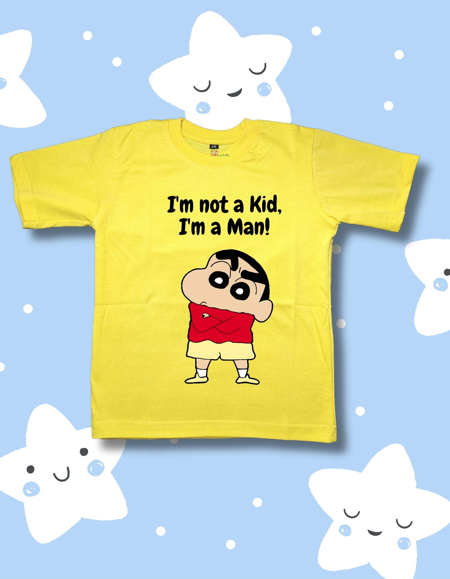 Yellow Cotton T-Shirt – Shinchan “I’m Not a Kid, I’m a Man” Print for Boys - Image 3