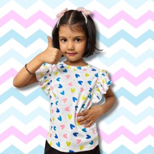 Printed Blue Ruffle Sleeve Top & Black Bow Pencil Skirt Set for Girls - Image 5