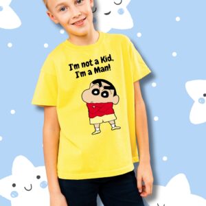 Yellow Cotton T-Shirt – Shinchan “I’m Not a Kid, I’m a Man” Print for Boys - Image 2