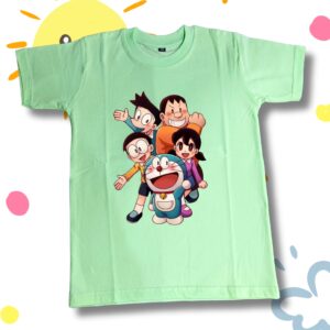 Doraemon & Friends Printed Mint Green Cotton Tee for Boys - Image 2