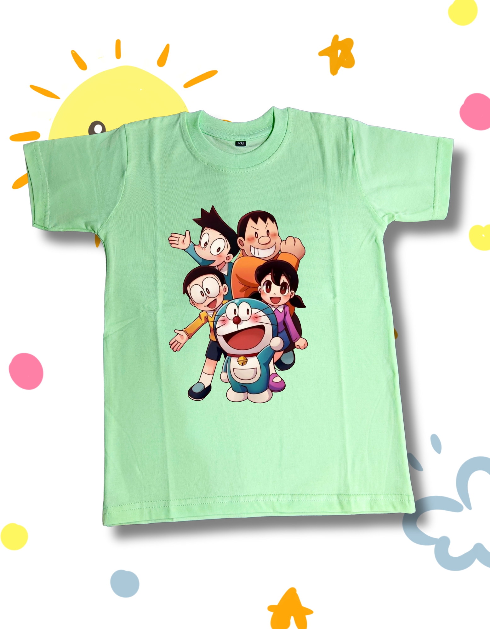 Doraemon & Friends Printed Mint Green Cotton Tee for Boys - Image 2