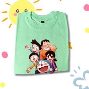 Doraemon & Friends Printed Mint Green Cotton Tee for Boys - Image 3