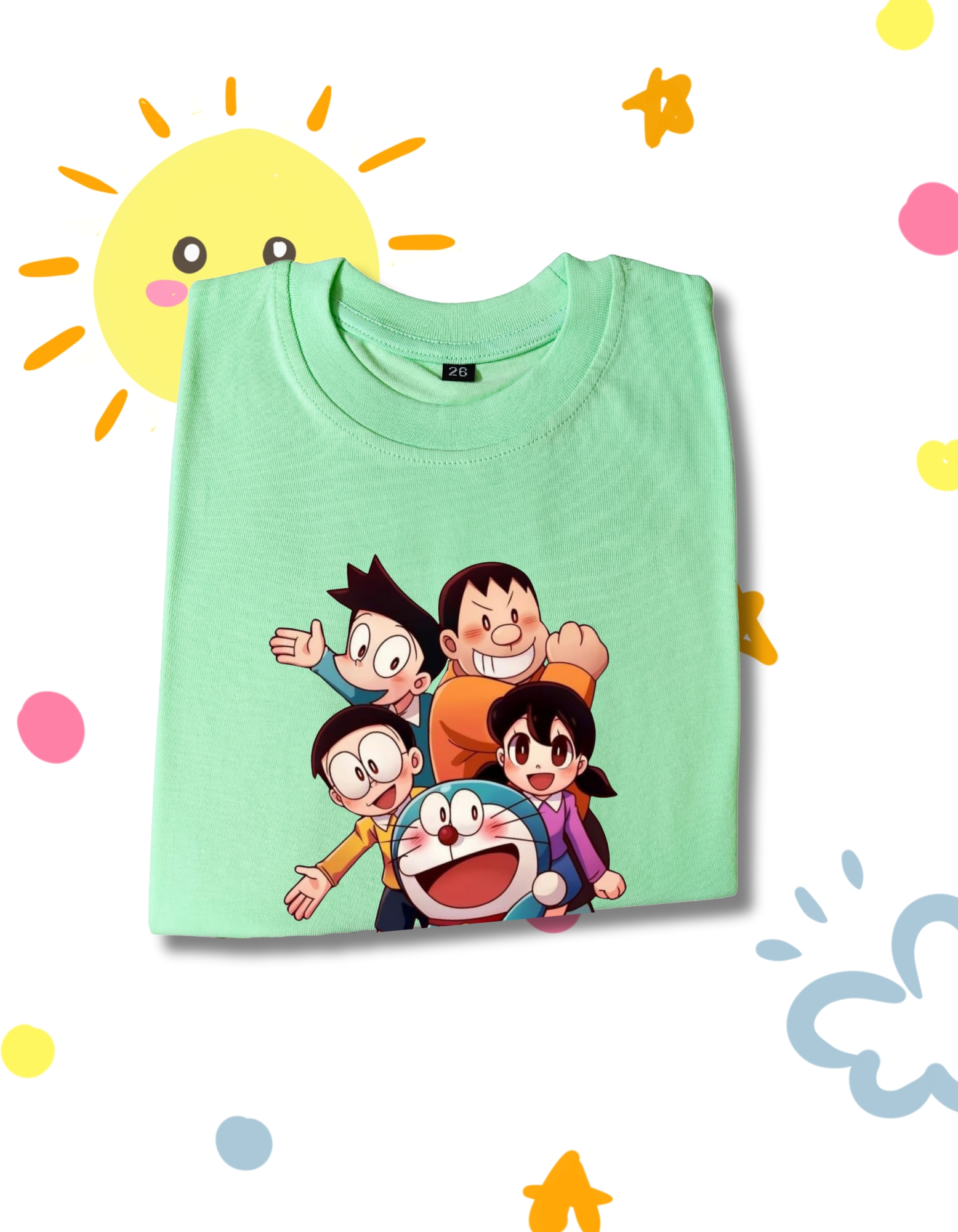 Doraemon & Friends Printed Mint Green Cotton Tee for Boys - Image 3