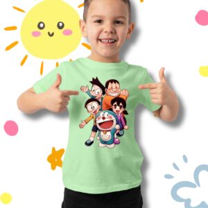 Doraemon & Friends Printed Mint Green Cotton Tee for Boys