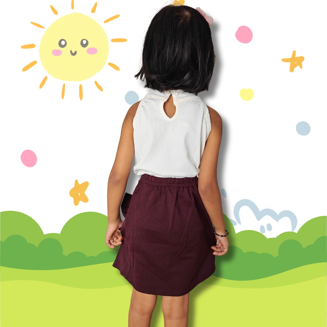 White Halter Neck Top with Wine Bow Pencil Skirt Set - Image 3