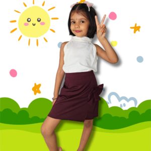 White Halter Neck Top with Wine Bow Pencil Skirt Set