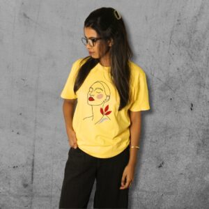 Serene Line Art Yellow Cotton Tee