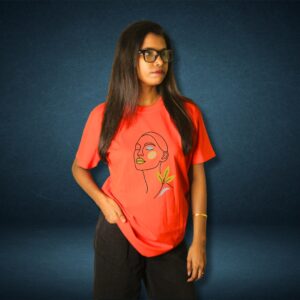Floral Profile Coral Red Cotton Tee