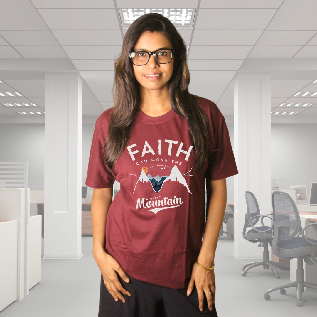 Faith Moves Mountains Maroon Cotton Tee - Image 1