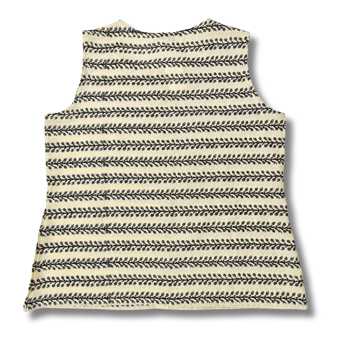 Beige Hand Block Printed Cotton Sleeveless Top - Image 5