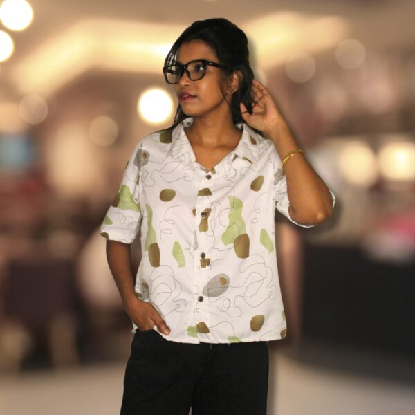 White Abstract Printed Shirt for Women