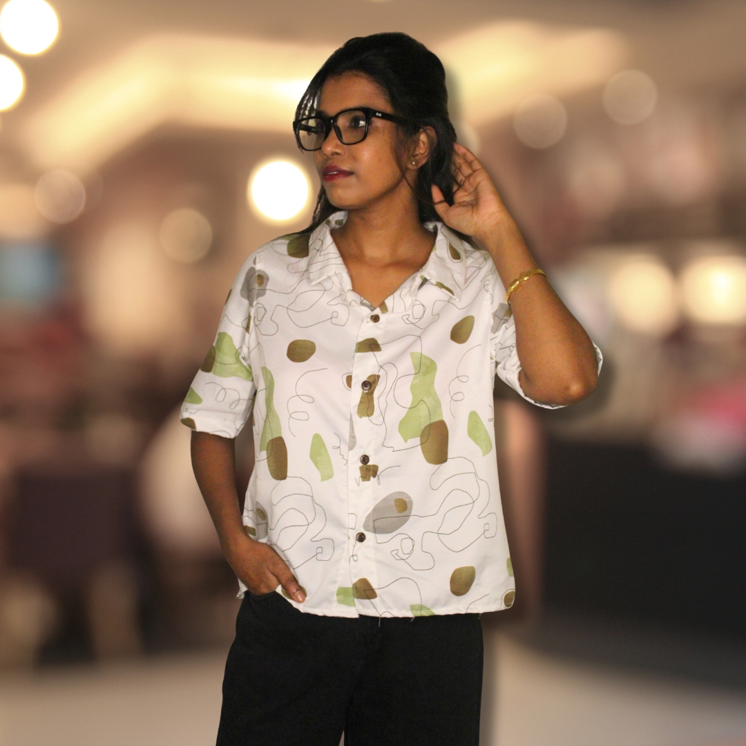 White Abstract Printed Shirt for Women - Image 3