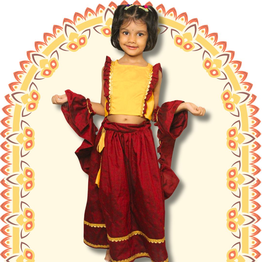 Maroon & Yellow Ethnic Outfit for Kids - Image 1