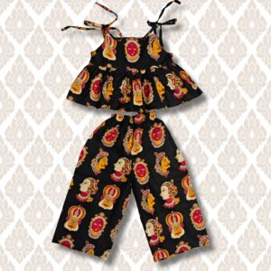 Black Kathakali Face Print Co-ord set for Kids - Image 3