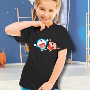 Doraemon Shinchan Printed Black Unisex Regular T-Shirt - Image 3