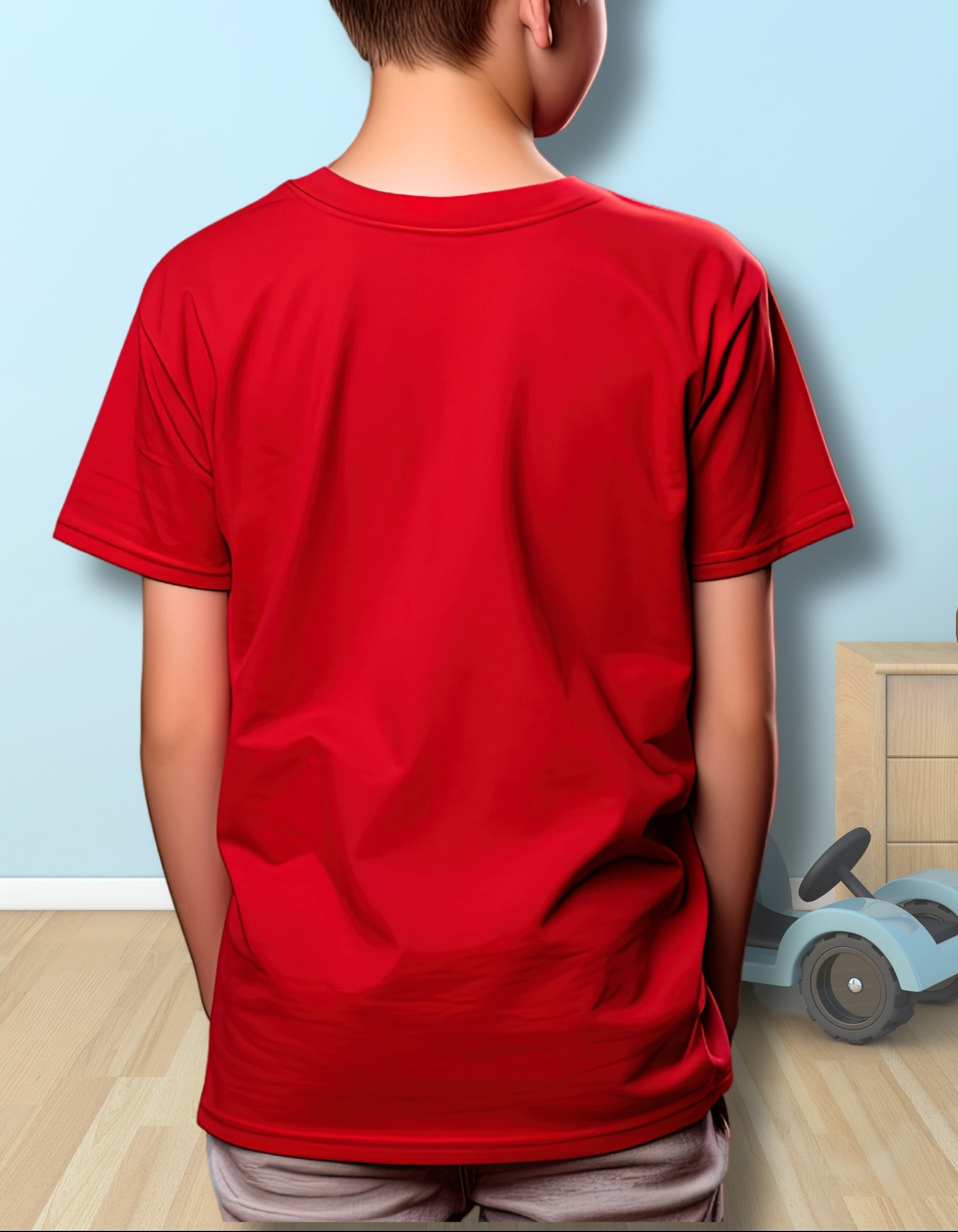 Unisex Red Cotton T-Shirt – "I Love My Buddies" Cartoon Print - Image 4