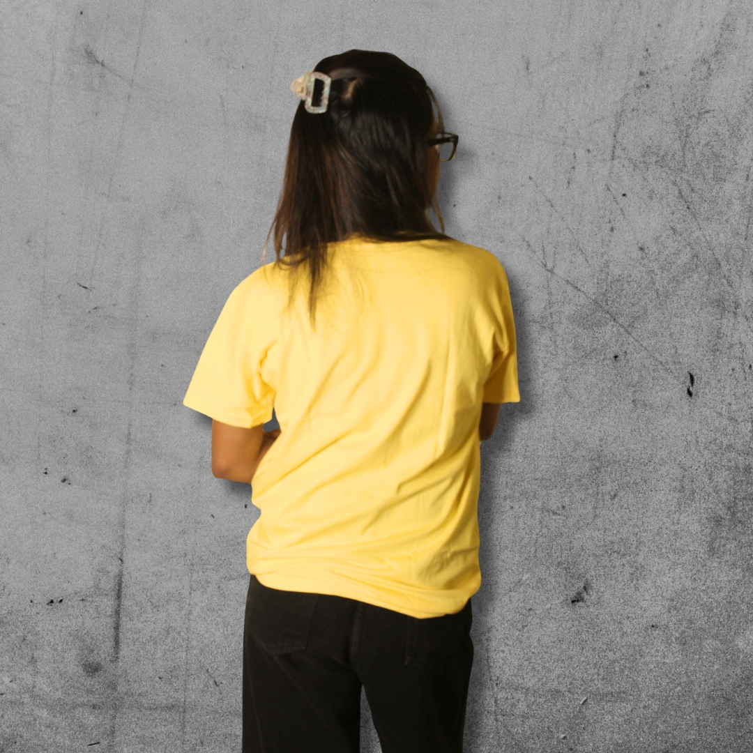 Serene Line Art Yellow Cotton Tee - Image 4