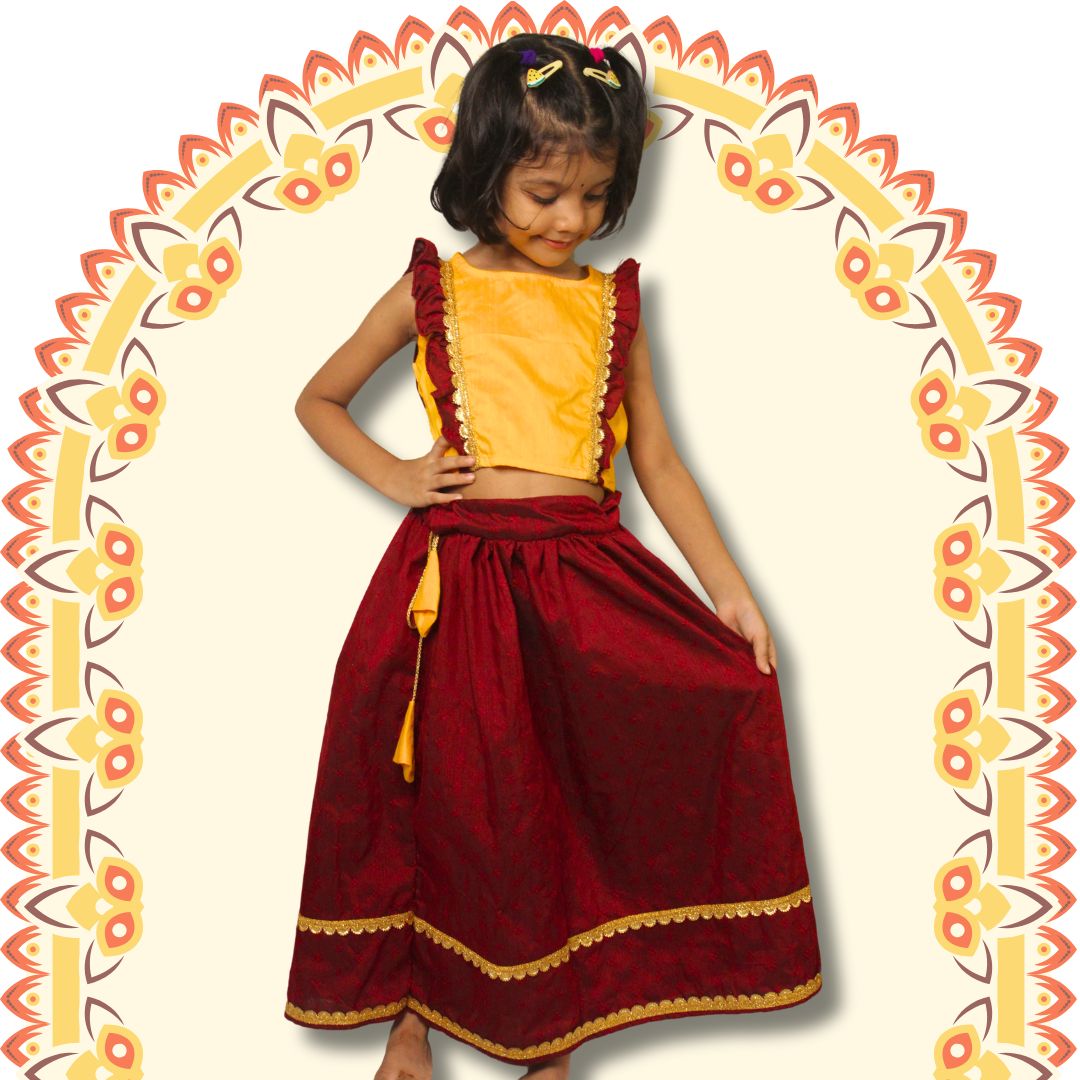 Maroon & Yellow Ethnic Outfit for Kids - Image 4