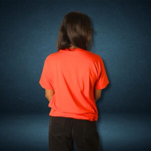 Floral Profile Coral Red Cotton Tee - Image 5