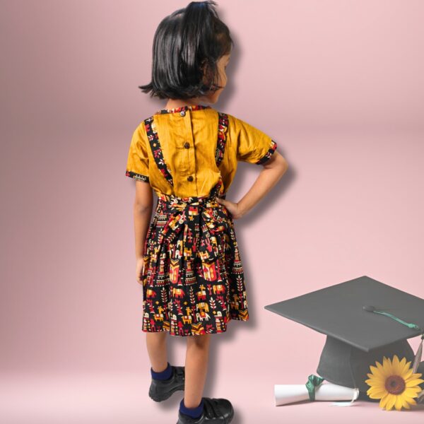 Mustard Yellow and Black Kalamkari Print Frock for girls