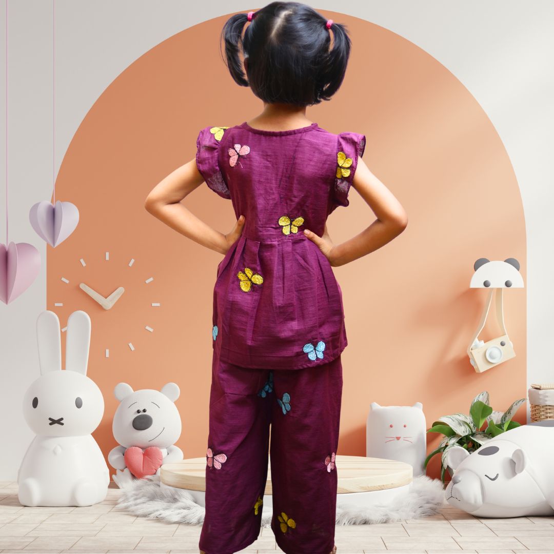 Purple Butterfly Co-ords Set for Girls - Image 3