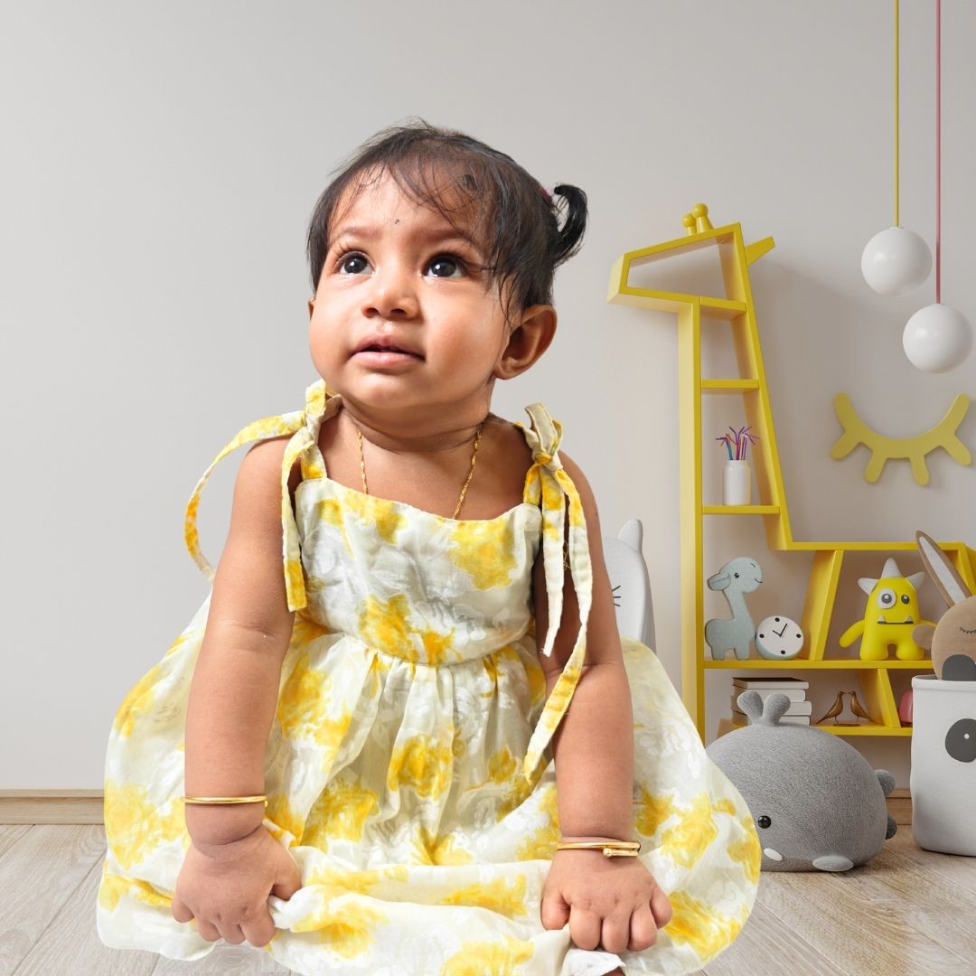 White & Yellow Floral Frock for Toddlers - Image 2
