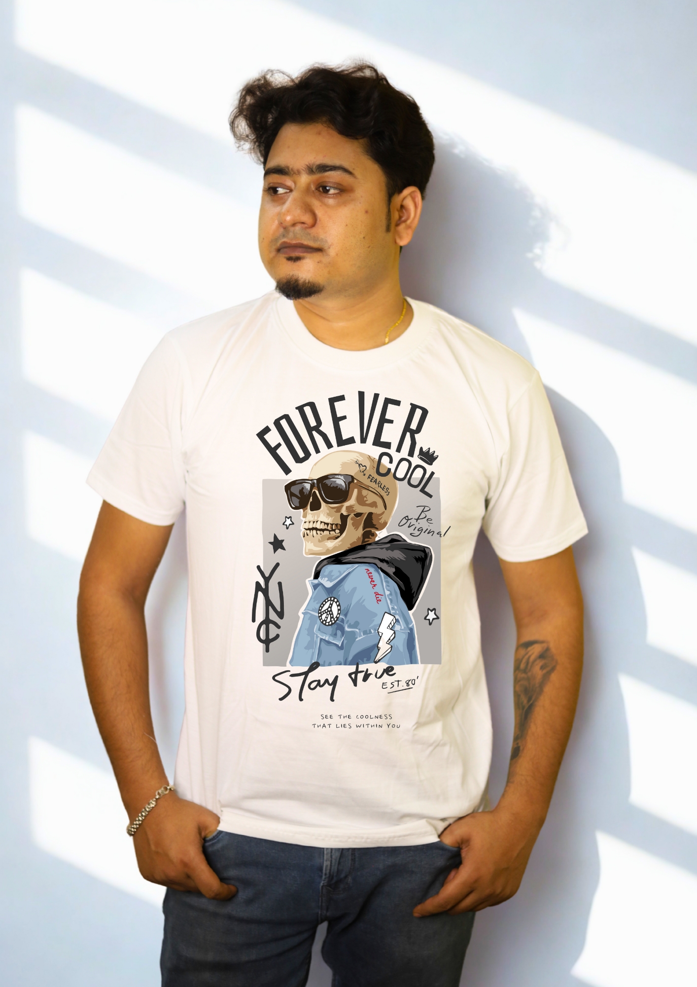 Skull Rebel “Forever Cool” Graphic White Tee - Image 3